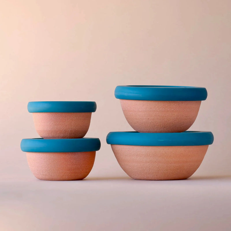 Earth and Element Handmade Ceramic Food Storage Bowl Set with Reusable Lids - Terracotta