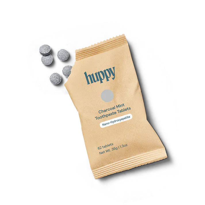 Huppy Charcoal Mint / Single Pack Toothpaste Tablets Refill - Zero Waste Toothpaste - All-Natural, Plastic Free, Compostable, 62 - 248 ct.