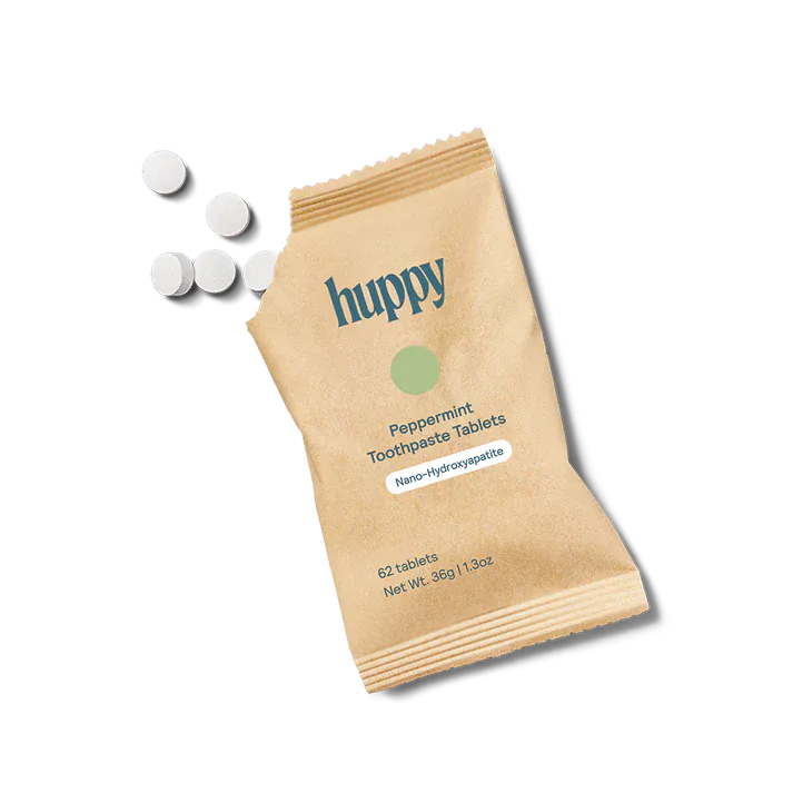Huppy Peppermint / Single Pack Toothpaste Tablets Refill - Zero Waste Toothpaste - All-Natural, Plastic Free, Compostable, 62 - 248 ct.