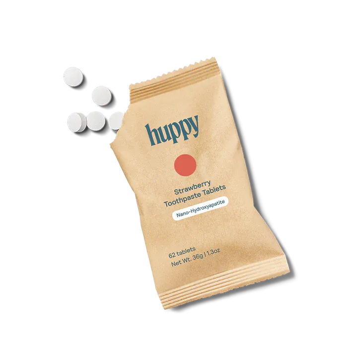 Huppy Strawberry / Single Pack Toothpaste Tablets Refill - Zero Waste Toothpaste - All-Natural, Plastic Free, Compostable, 62 - 248 ct.
