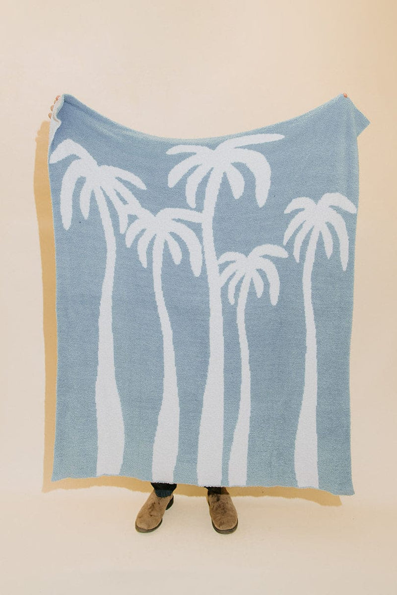 Sundream Dancing Palms Plush Throw - Chambray Blue