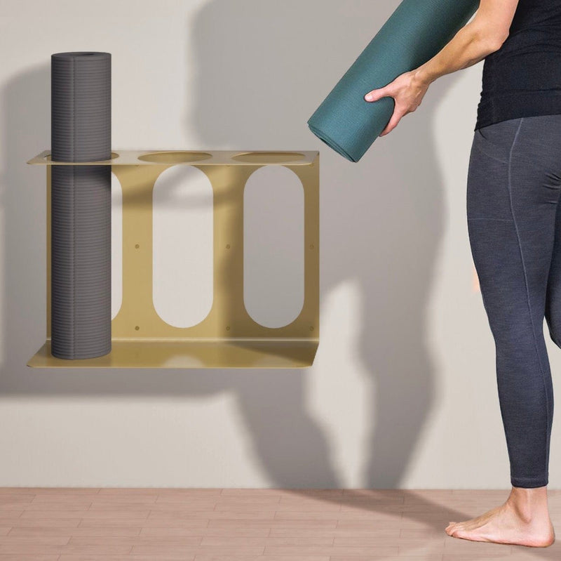Mache Gold Yoga Mat Wall Bracket, Holds 3 Mats/Rollers