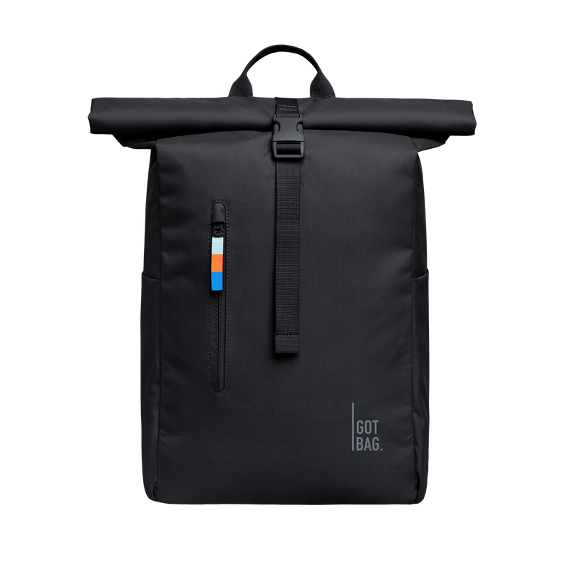 GOT BAG black Rolltop Backpack Made of Ocean Plastic - Sustainable Travel Case, 100% Recycled Plastic, Water Resistant