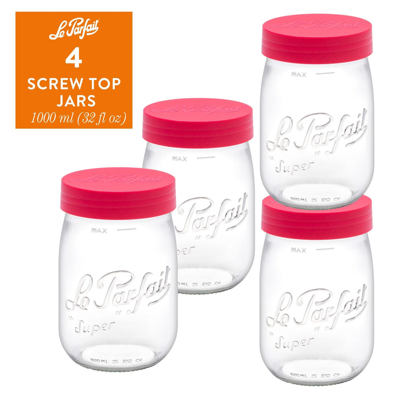 Le Parfait America 1000ml - 32oz - 1L (Set of 4) / Red Le Parfait Screw Top Jars
