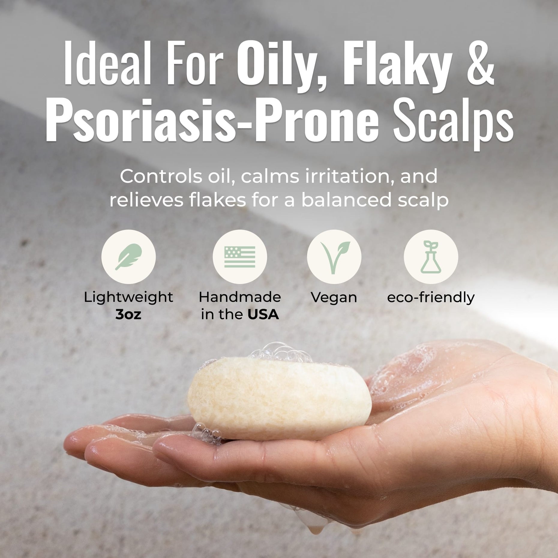 Peppermint Breeze shampoo bar for oily, flaky and psoriasis-prone scalps: controls oil and calms irritation
