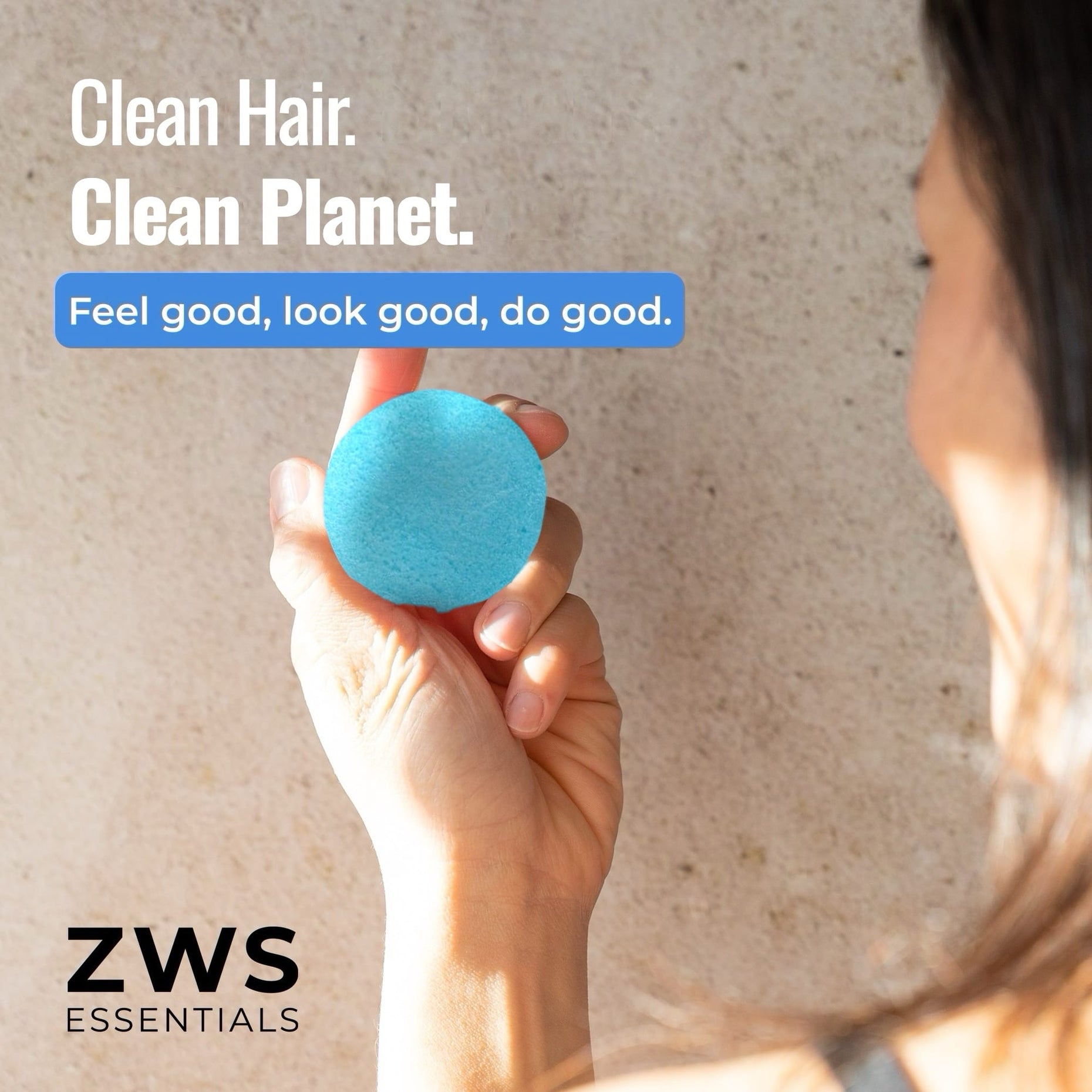 Cobalt conditioner bar in hand: clean hair, clean planet. Plastic-free hair care by ZWS Essentials