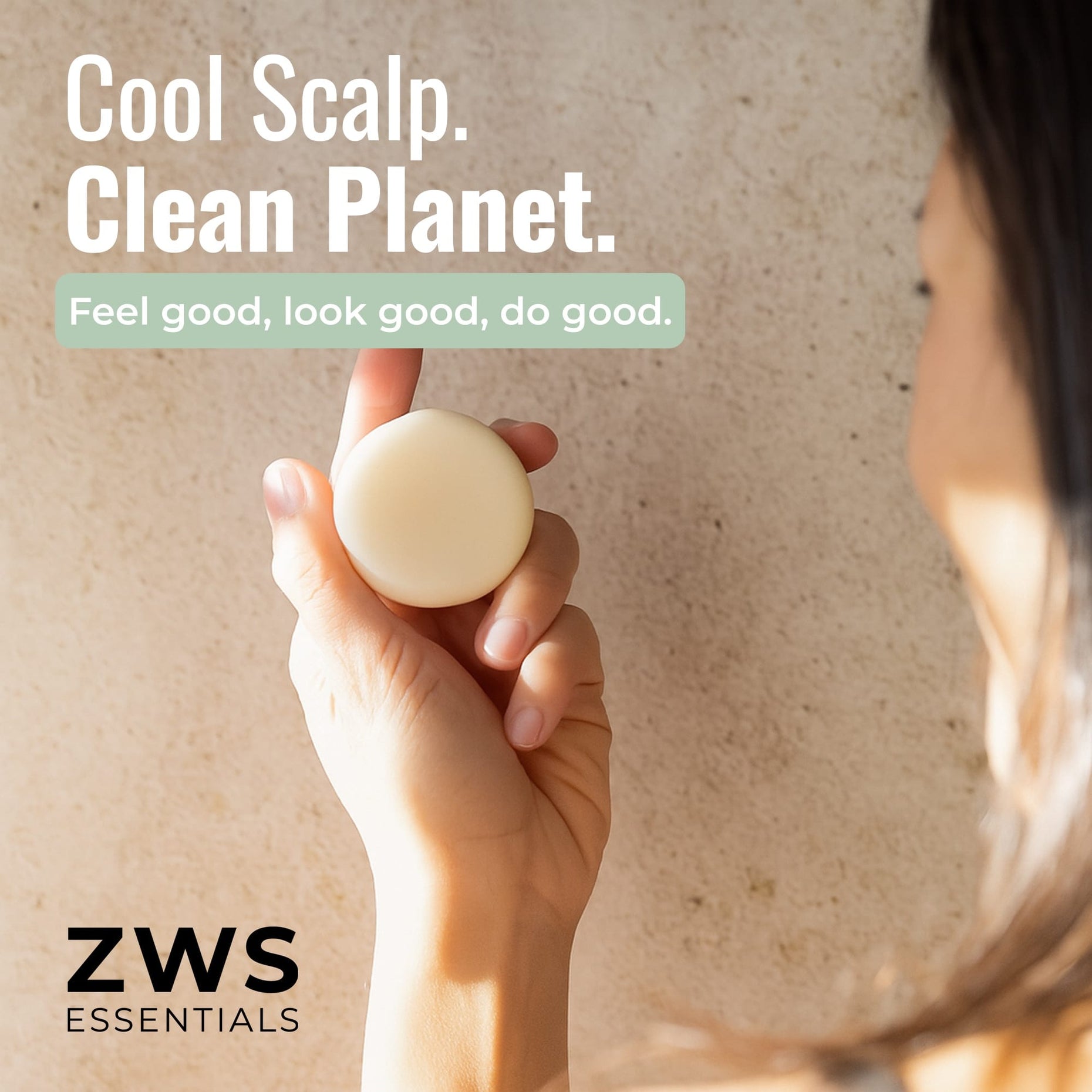 Peppermint Breeze conditioner bar in hand: cool scalp, clean planet. Plastic-free hair care by ZWS Essentials
