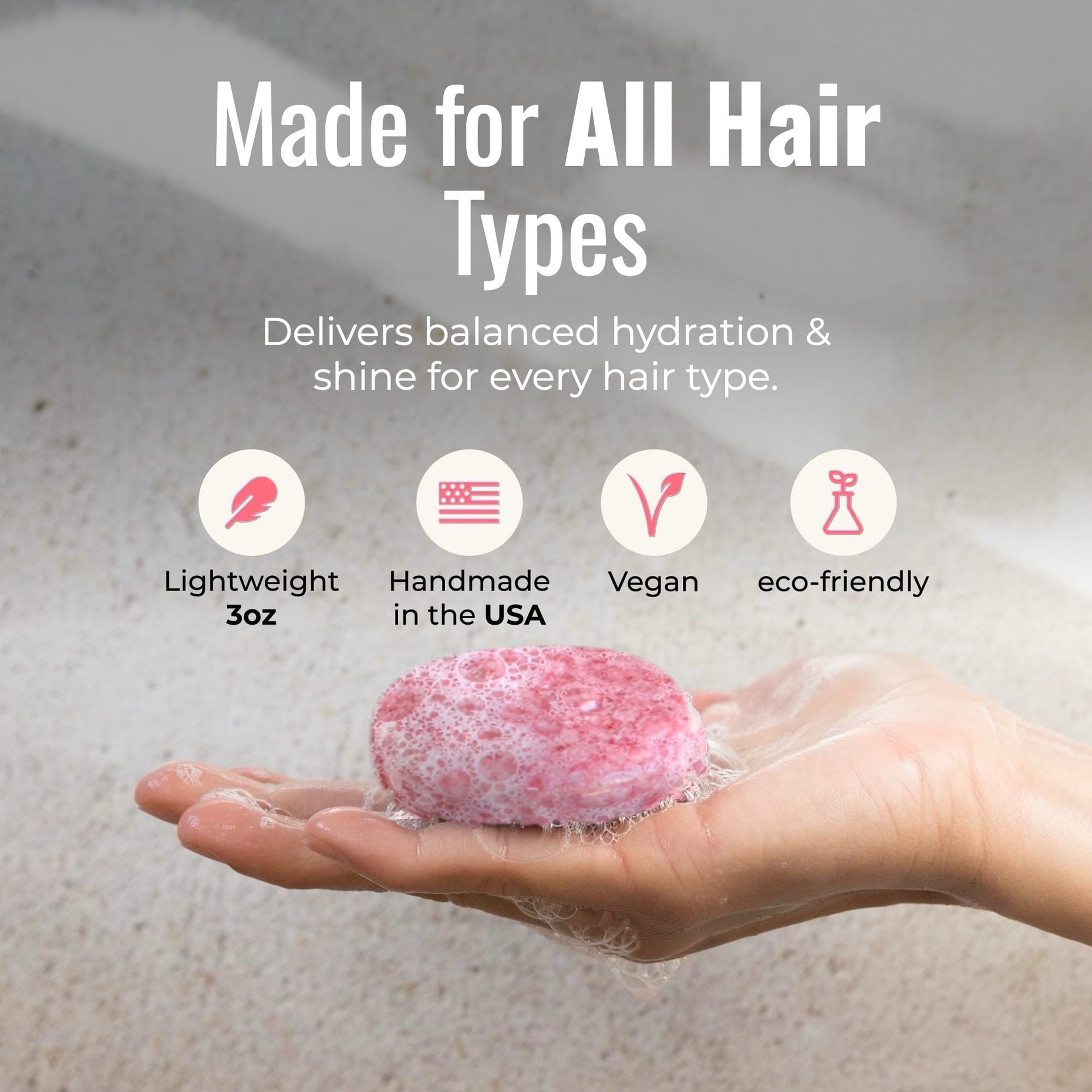 Blossom shampoo bar for all hair types: lightweight 3 oz, handmade in the USA, vegan and eco-friendly
