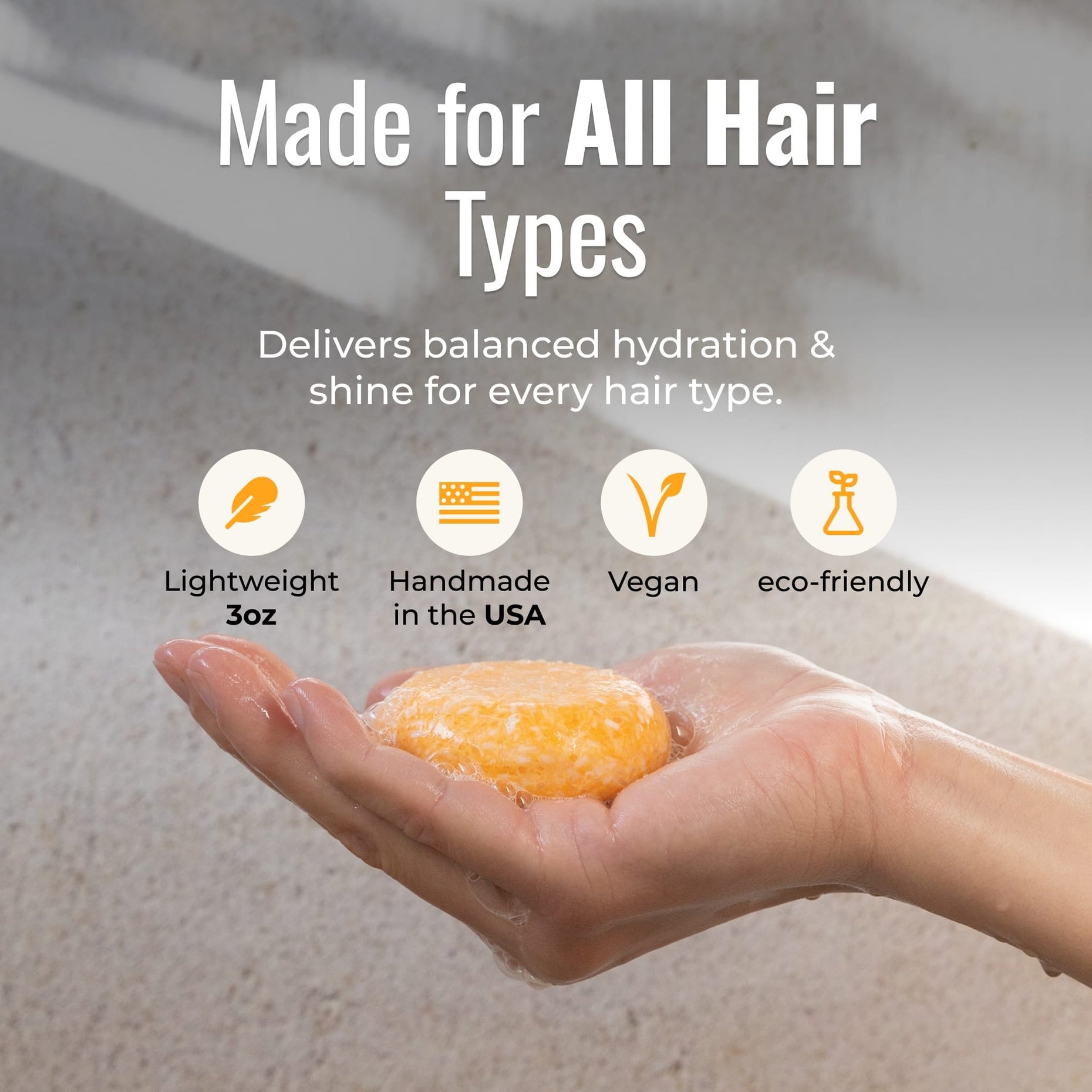 Sunshine shampoo bar for all hair types: lightweight 3 oz, handmade in the USA, vegan and eco-friendly