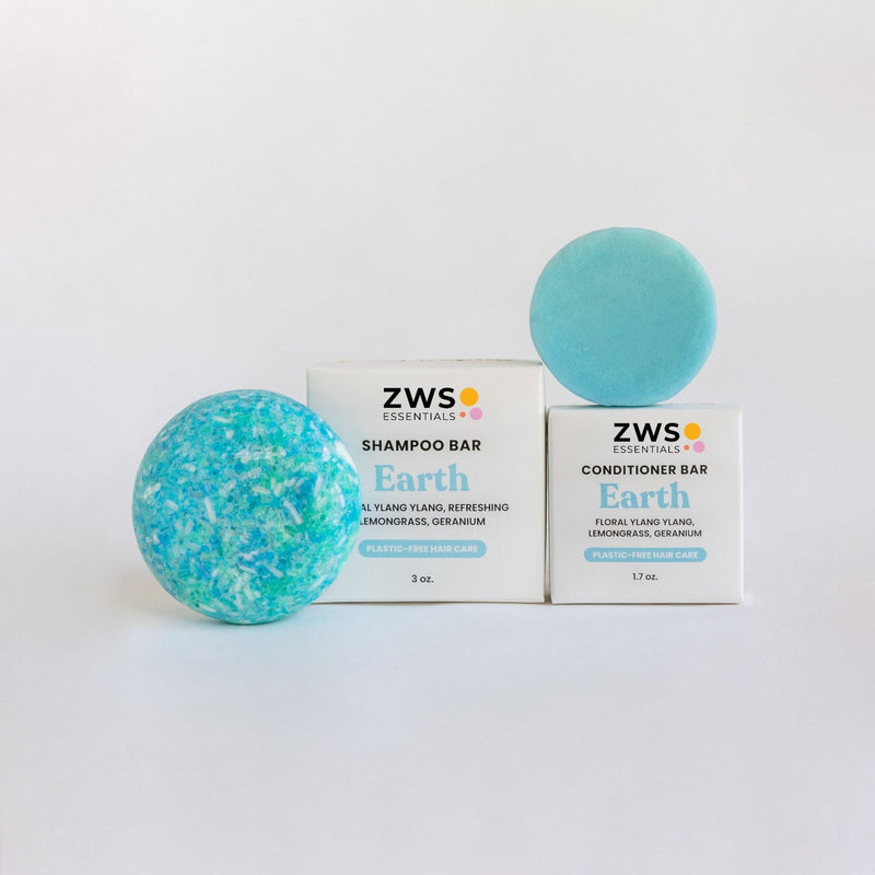 ZWS Essentials Earth Shampoo & Conditioner Bar Duo: shampoo and conditioner bars with their plastic-free boxes