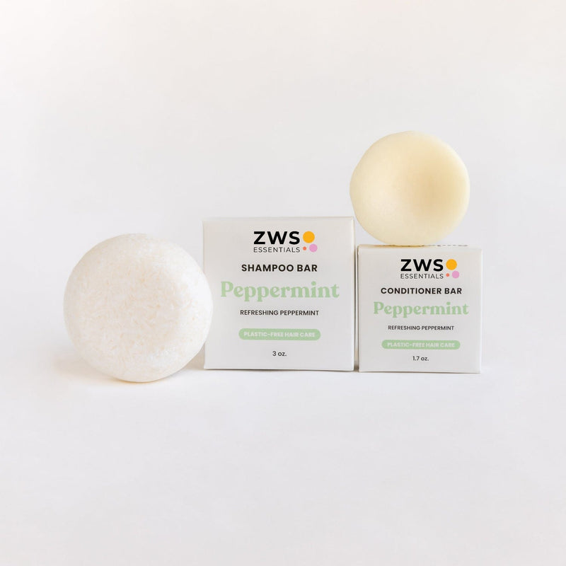 ZWS Essentials Peppermint Breeze Shampoo & Conditioner Bar Duo: shampoo and conditioner bars with their plastic-free boxes