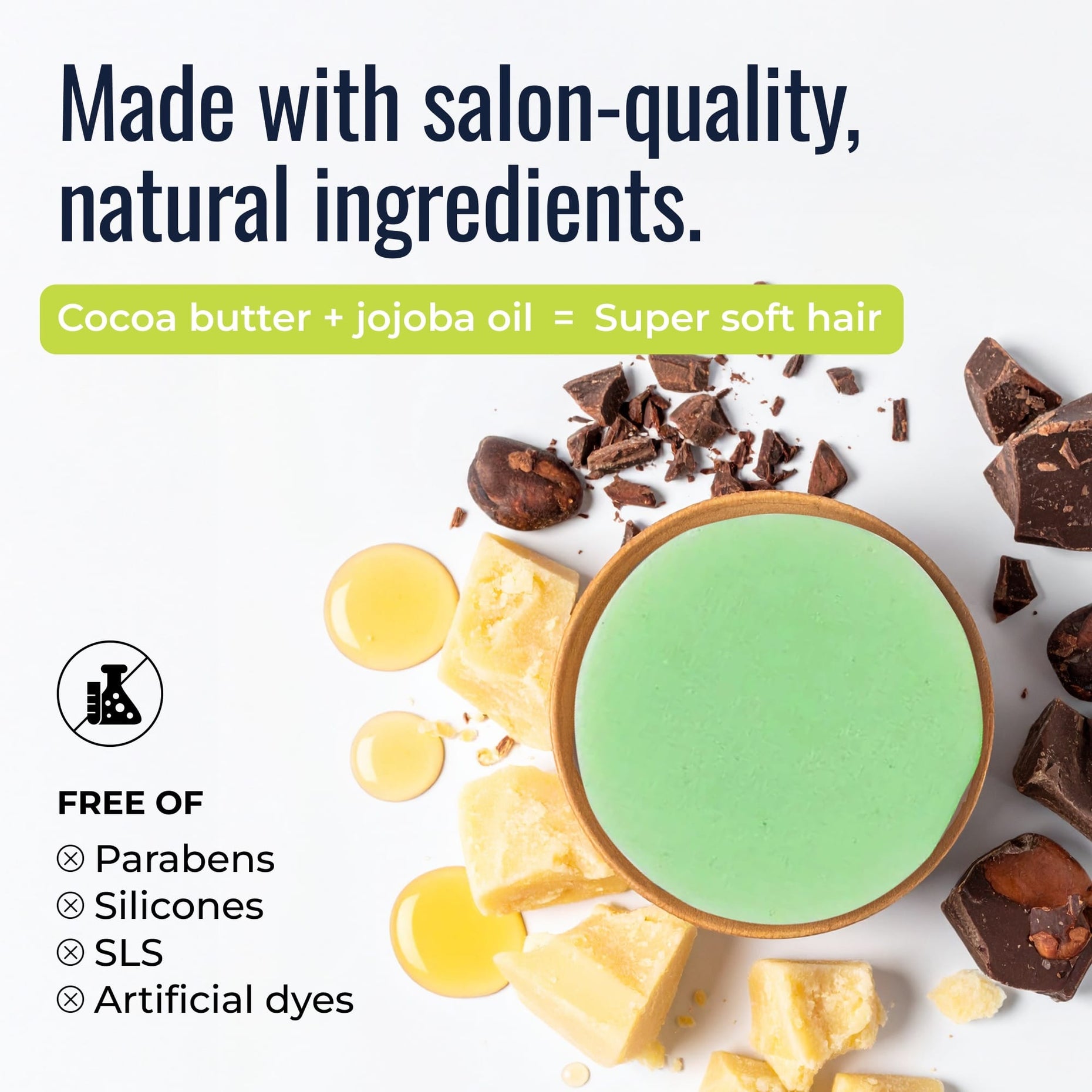 Maui Melon shampoo and conditioner bars: salon-quality natural ingredients, cocoa butter and jojoba oil, free of parabens, silicones and SLS