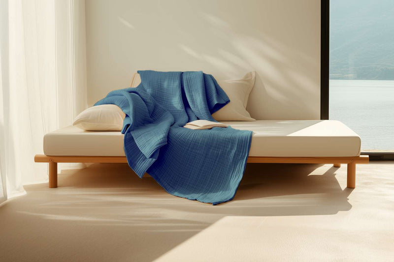 Sleep & Beyond King/Cal King / Pacific Blue 100% Organic Cotton Muslin Blanket