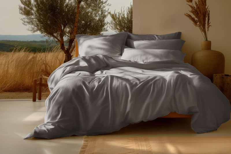 Sleep & Beyond Split Cal King / Midnight Grey 100% Organic Cotton Sateen Sheet Set