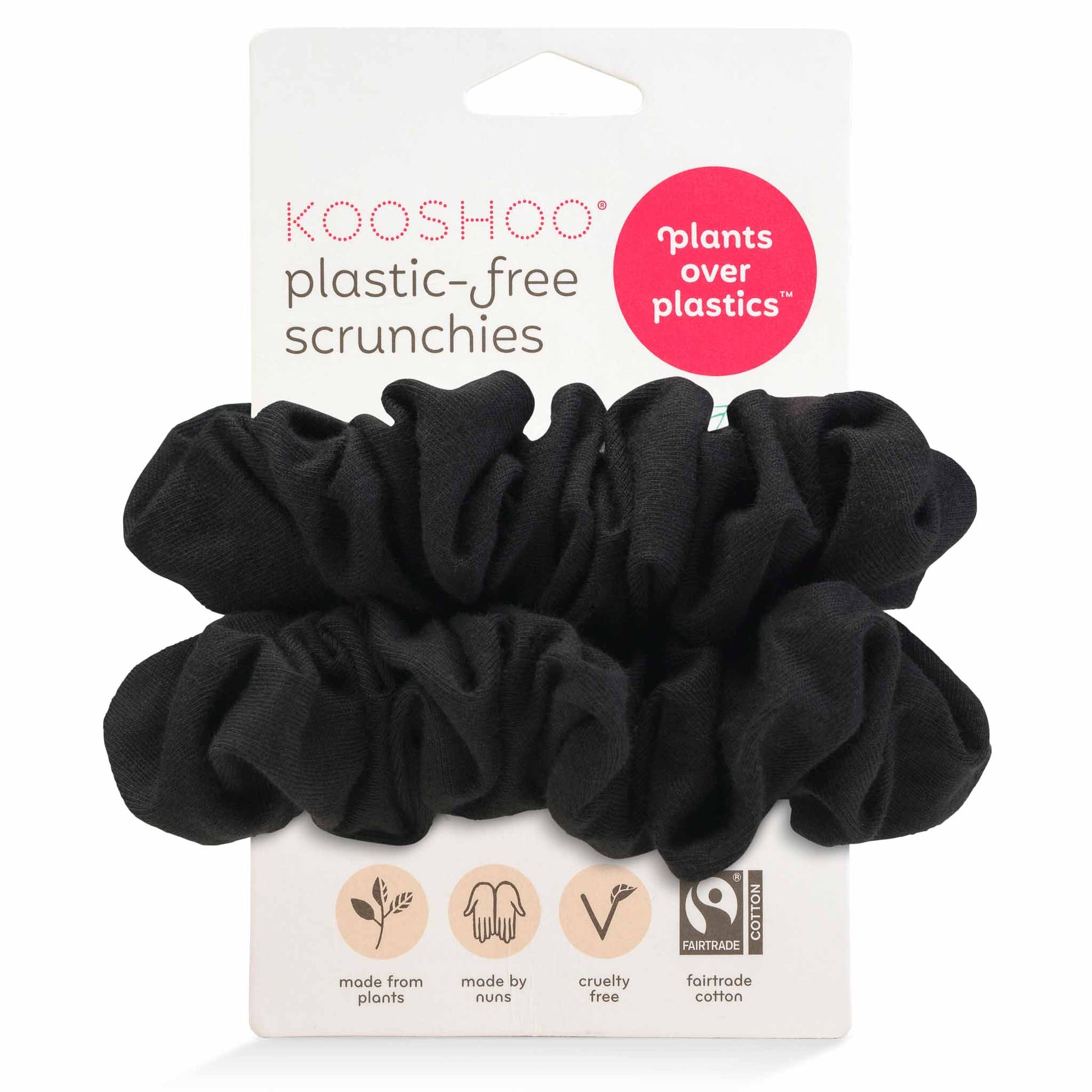 Kooshoo All Black Plastic Free Organic Scrunchies - Zero Waste Scrunchies, 100% Fair Trade, Organic Cotton, 2 Pack