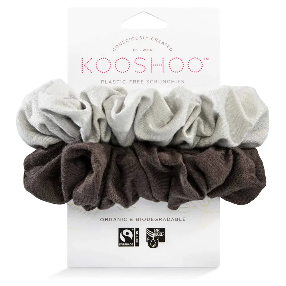 Kooshoo Moon Shadow Plastic Free Organic Scrunchies - Zero Waste Scrunchies, 100% Fair Trade, Organic Cotton, 2 Pack