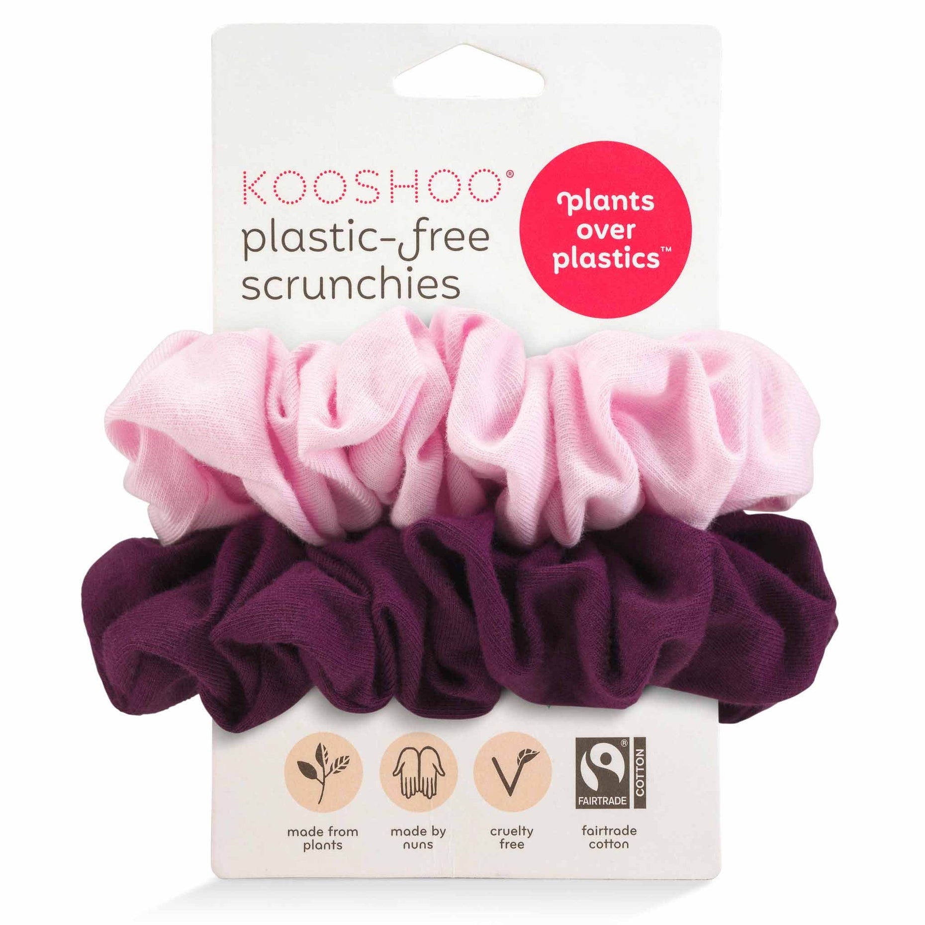 Kooshoo Pink Beet Plastic Free Organic Scrunchies - Zero Waste Scrunchies, 100% Fair Trade, Organic Cotton, 2 Pack