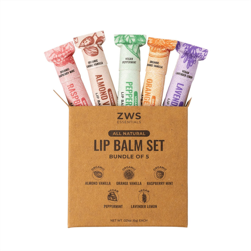 ZWS Essentials Lip Balm Set - Bundle of 5 All Natural Lip Balm