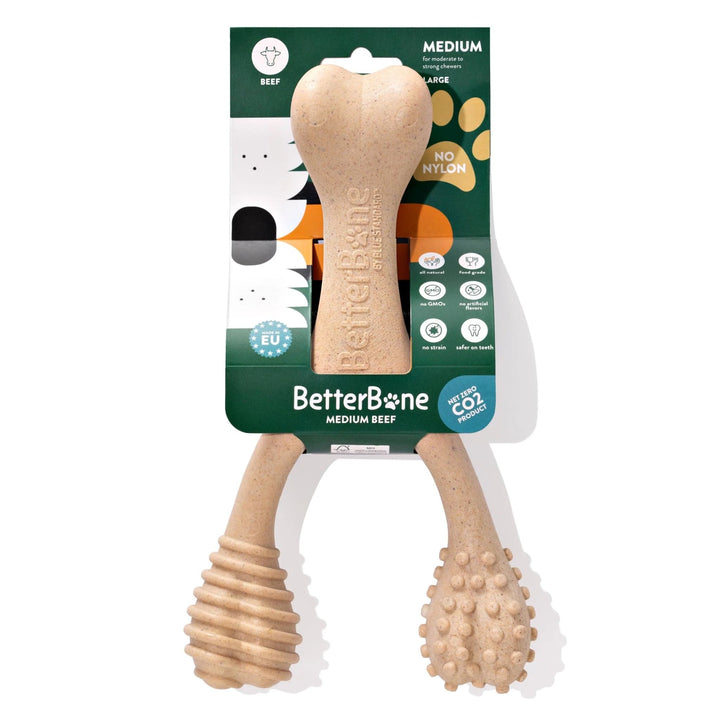 BetterBone Medium Beef - Large All Natural Dog Bone - Eco Friendly Dog Toy - Non-Splintering, Nylon Free