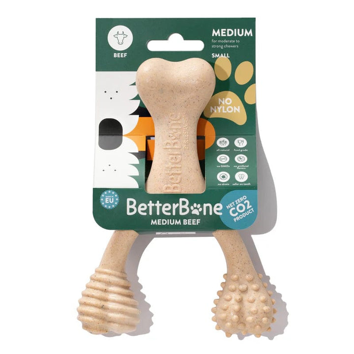 BetterBone Medium Beef - Small All Natural Dog Bone - Eco Friendly Dog Toy - Non-Splintering, Nylon Free