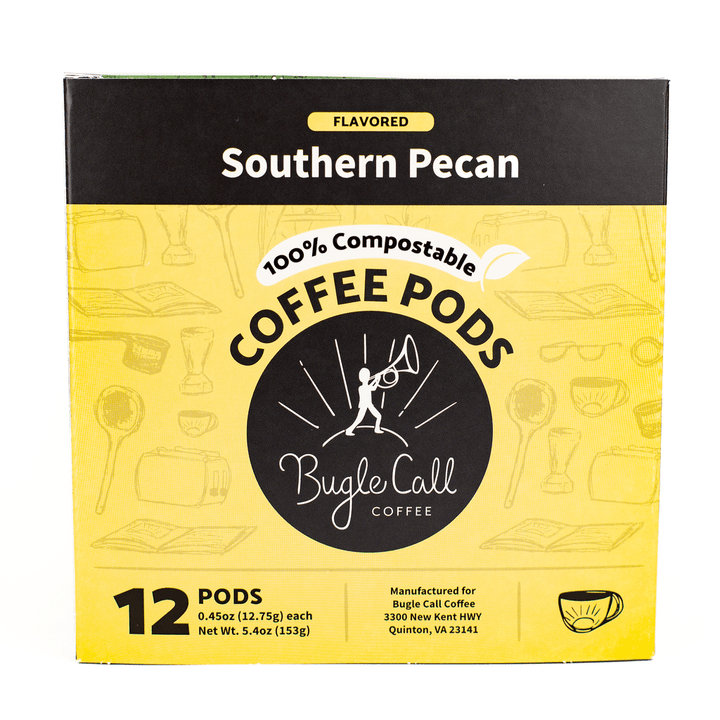 Bugle Call Coffee Southern Pecan / 12-Count Box Compostable Single Serve Coffee Pods