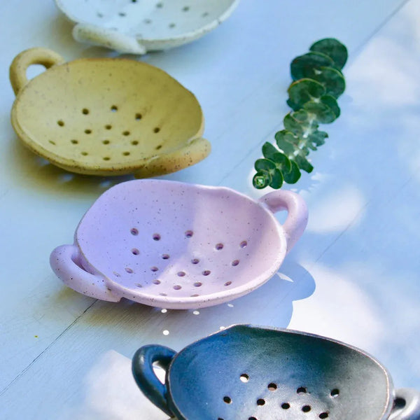 Earth and Element Cream Soap & Brush Dish - Stoneware Soap Dish,  Multiple Colors, Handmade in USA