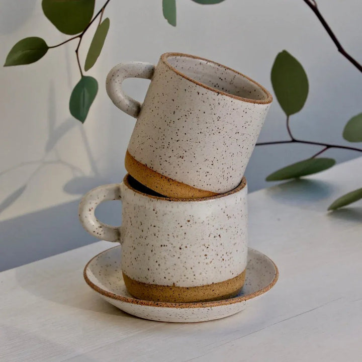 Earth and Element Espresso Cup and Saucer - Plastic Free Coffee Cup, Multiple Colors, Stoneware Tea Cup, Handmade in USA