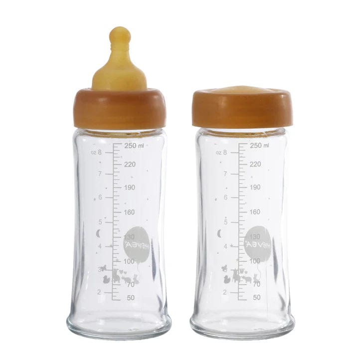 HEVEA 8.5oz Plastic Free Glass Baby Bottle 2-Pack