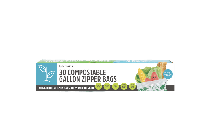 Lunchskins Compostable Gallon Storage Bags – Freezer-Safe Resealable Zip Bags