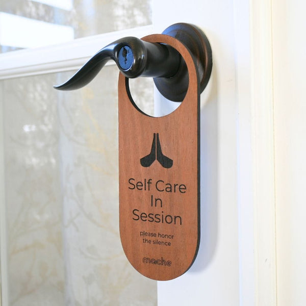 Mache Walnut Self Care Sign, Self Care Door Hanger