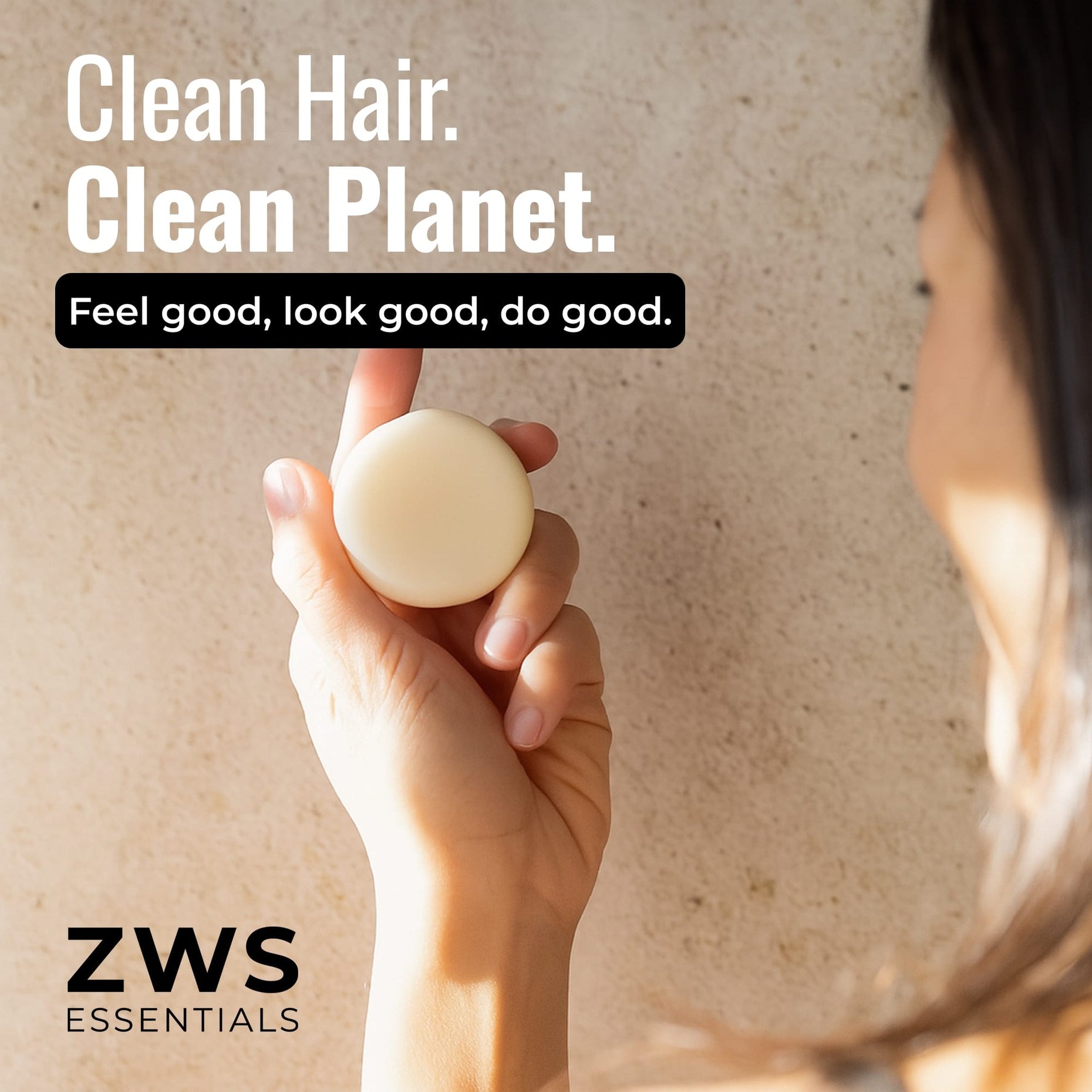 Simply Unscented conditioner bar in hand: clean hair, clean planet. Plastic-free hair care by ZWS Essentials