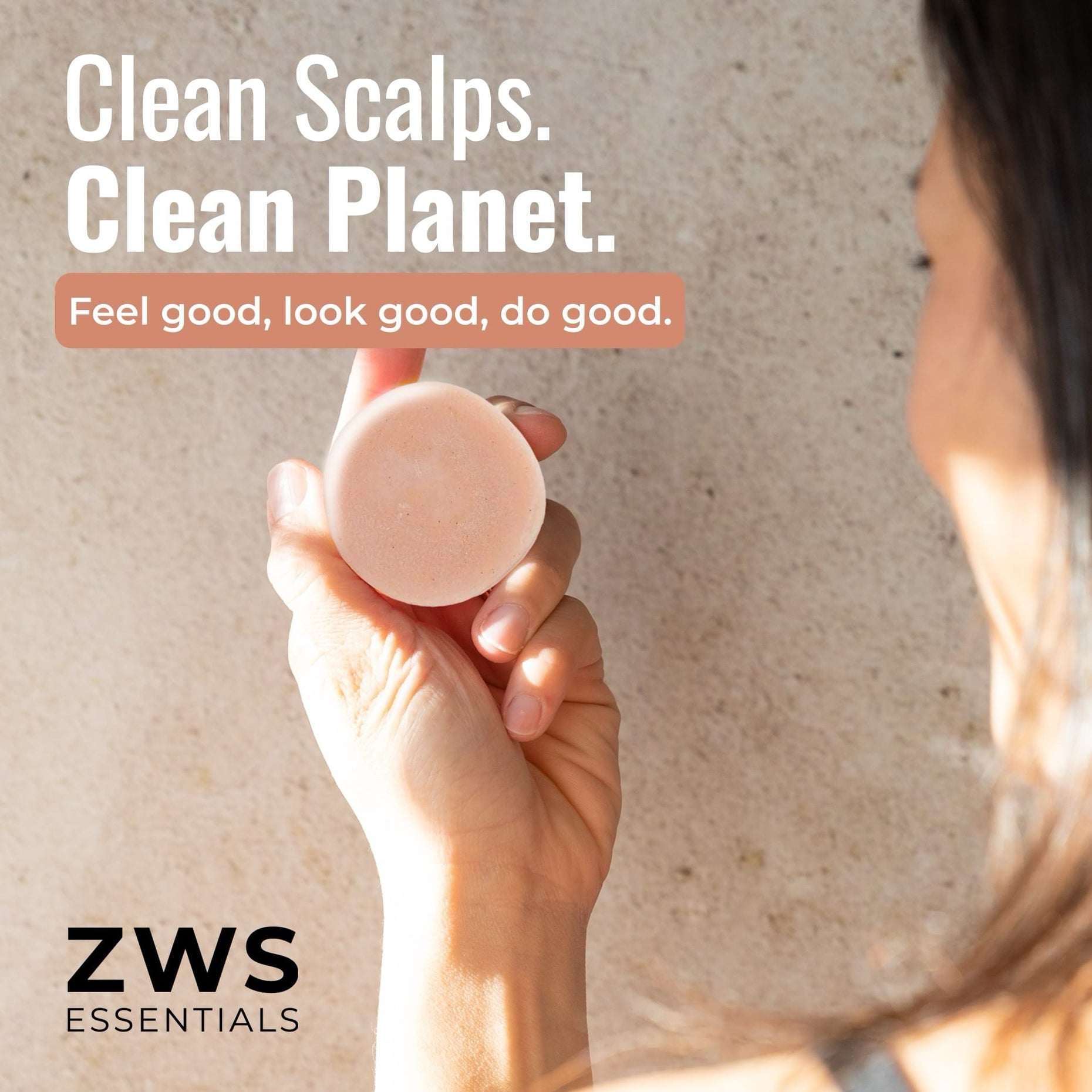 Driftwood conditioner bar in hand: clean scalps, clean planet. Plastic-free hair care by ZWS Essentials