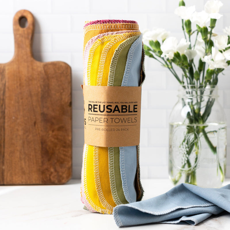 Reusable Paper Towels 24 Pack, pre-rolled, in Earth Tones