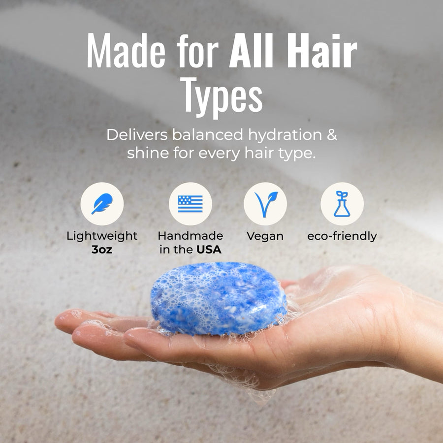 Cobalt shampoo bar for all hair types: lightweight 3 oz, handmade in the USA, vegan and eco-friendly