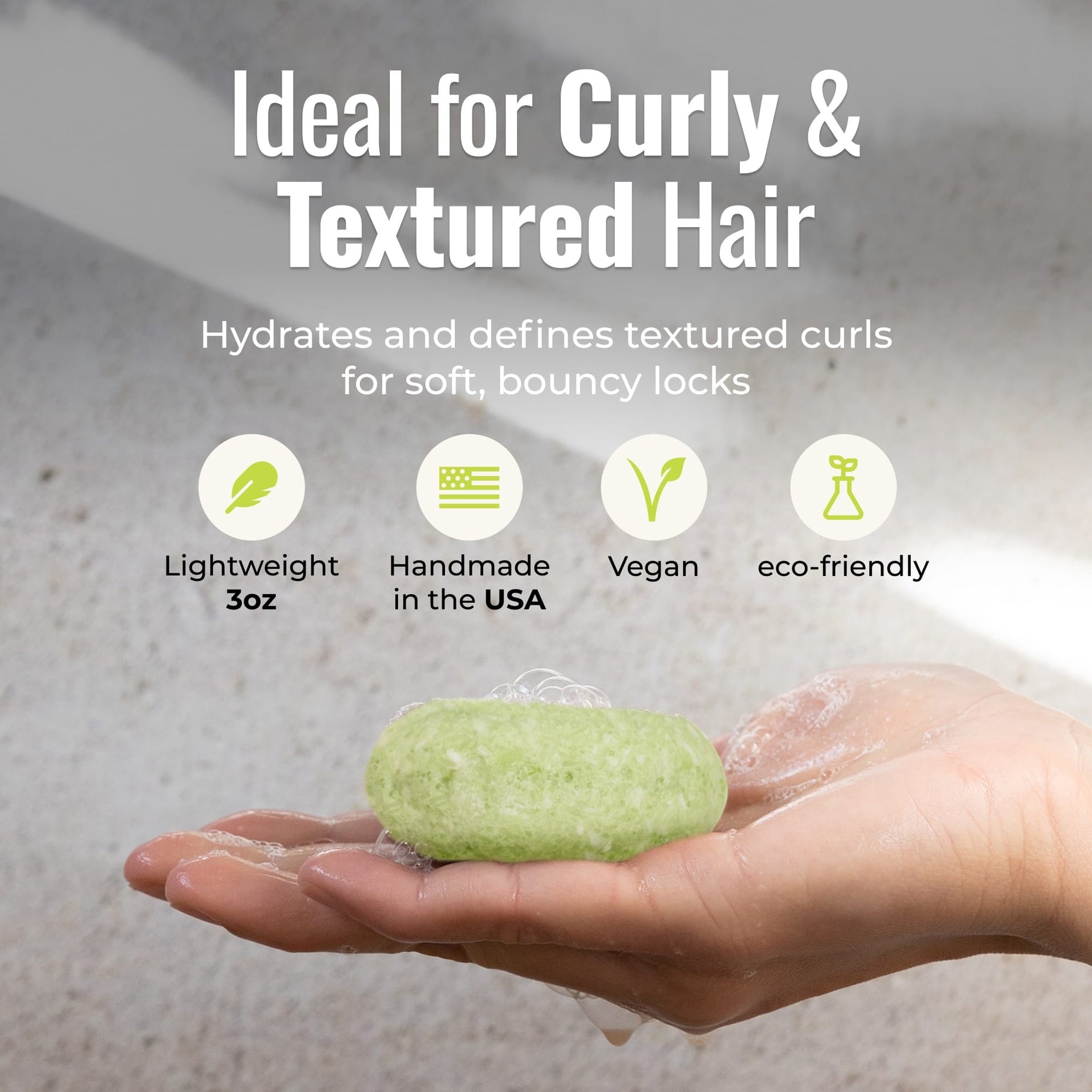 Maui Melon shampoo bar for curly and textured hair: hydrates and defines curls for soft, bouncy locks