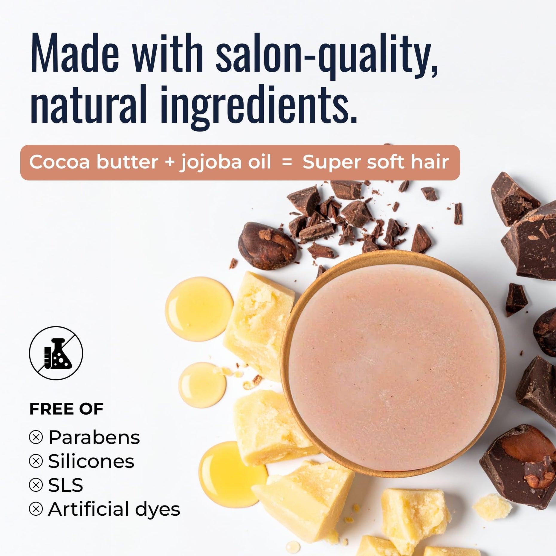 Driftwood shampoo and conditioner bars: salon-quality natural ingredients, cocoa butter and jojoba oil, free of parabens, silicones and SLS