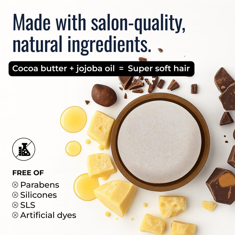 Simply Unscented shampoo and conditioner bars: salon-quality natural ingredients, cocoa butter and jojoba oil, free of parabens, silicones and SLS