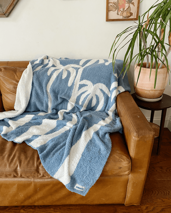 Sundream Dancing Palms Plush Throw - Chambray Blue
