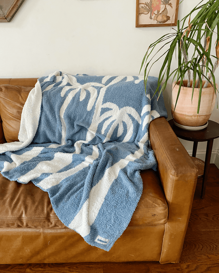 Sundream Dancing Palms Plush Throw - Chambray Blue