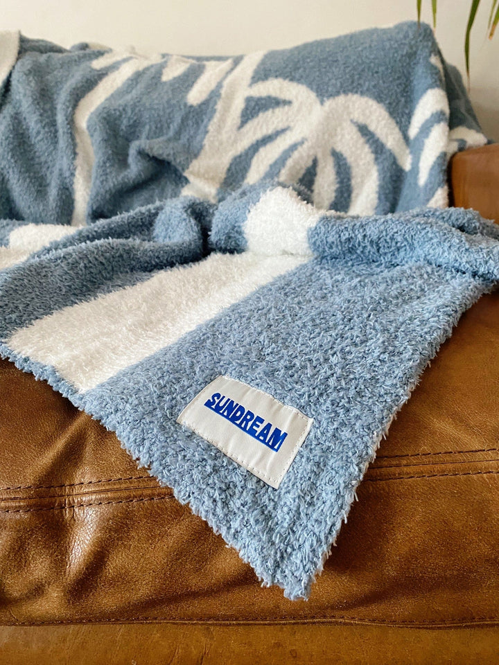 Sundream Dancing Palms Plush Throw - Chambray Blue