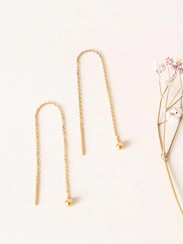 wellthy® 14k Yellow Gold Ball & Chain Threaders