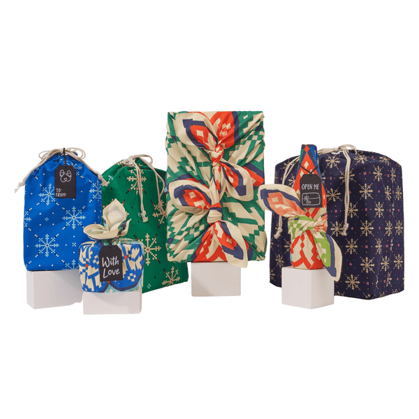 Wrappr Bundle of 3 Furoshiki Wraps & 3 Fabric Bags by Kelsey Weigl