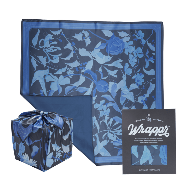 Wrappr Dark Blue / Pink / Dark Blue Bundle of 3 Furoshiki Wraps by Danni Ha | 18", 28" & 35", Recycled Polyester