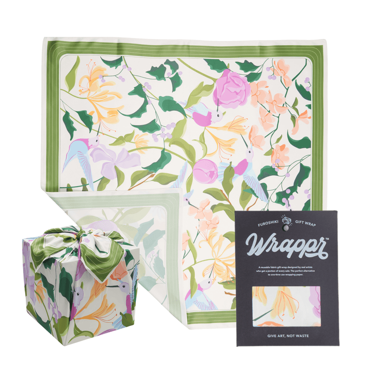 Wrappr Green / Pink / Dark Blue Bundle of 3 Furoshiki Wraps by Danni Ha | 18", 28" & 35", Recycled Polyester