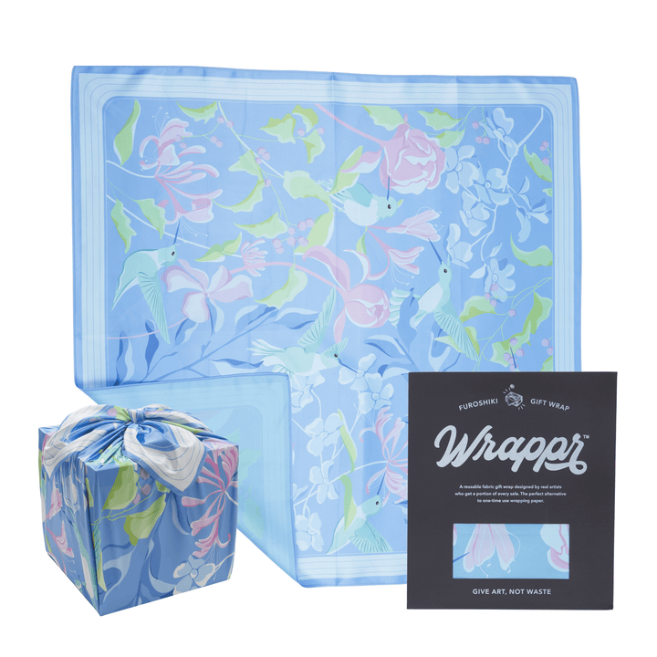 Wrappr Light Blue / Pink / Dark Blue Bundle of 3 Furoshiki Wraps by Danni Ha | 18", 28" & 35", Recycled Polyester