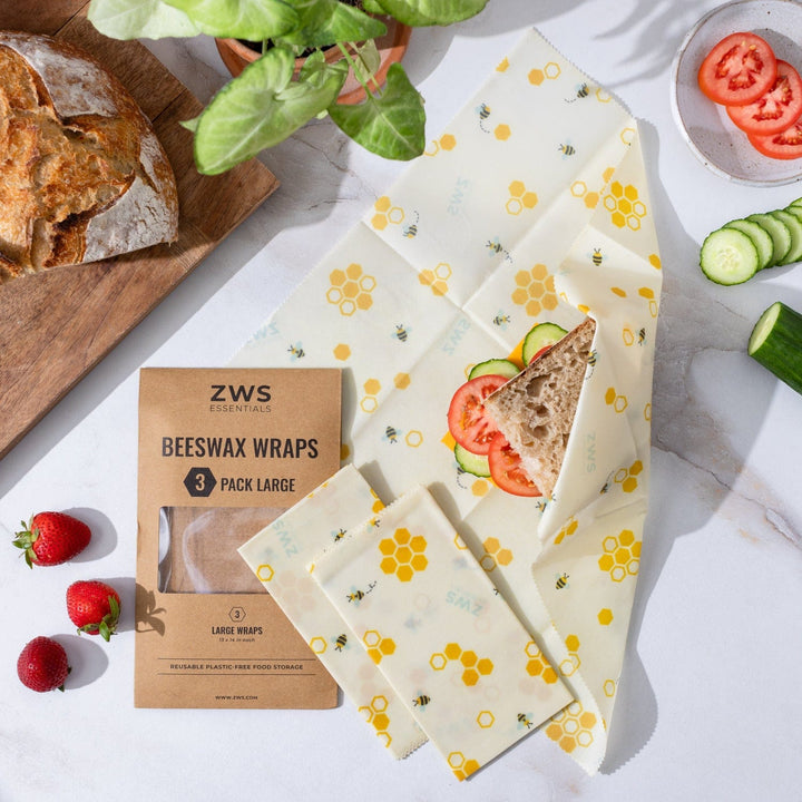 ZWS Essentials Honeycomb / 3-Pack Assorted Beeswax Wraps – Plastic-Free Food Storage