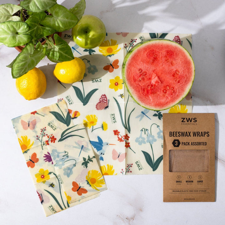 ZWS Essentials Pollinators / 3-Pack Assorted Beeswax Wraps – Plastic-Free Food Storage