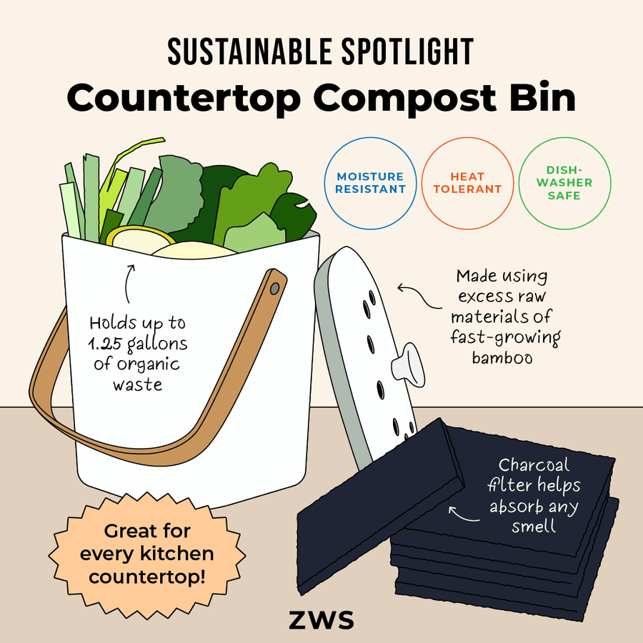 Bamboozle Countertop Compost Bin - Bamboo Fiber Composter, Dishwasher Safe, 1.25 Gal.,