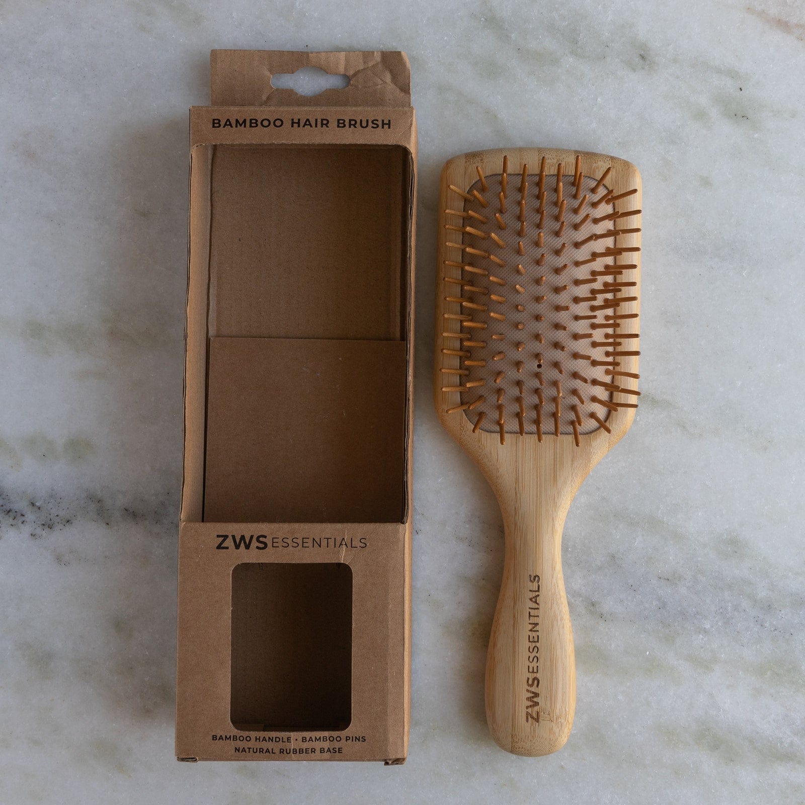 ZWS Essentials Bamboo Hairbrush - Zero Waste Hair Brush, Plastic Free, 100% Bamboo, Compostable