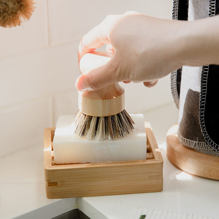 Dish Brush Set with Storage Holder, 4-in-1 Dish Cleaning Brush Set with  Sponge Bamboo Handle Bottle Brush,Kitchen Scrub Brush and Corner Brush